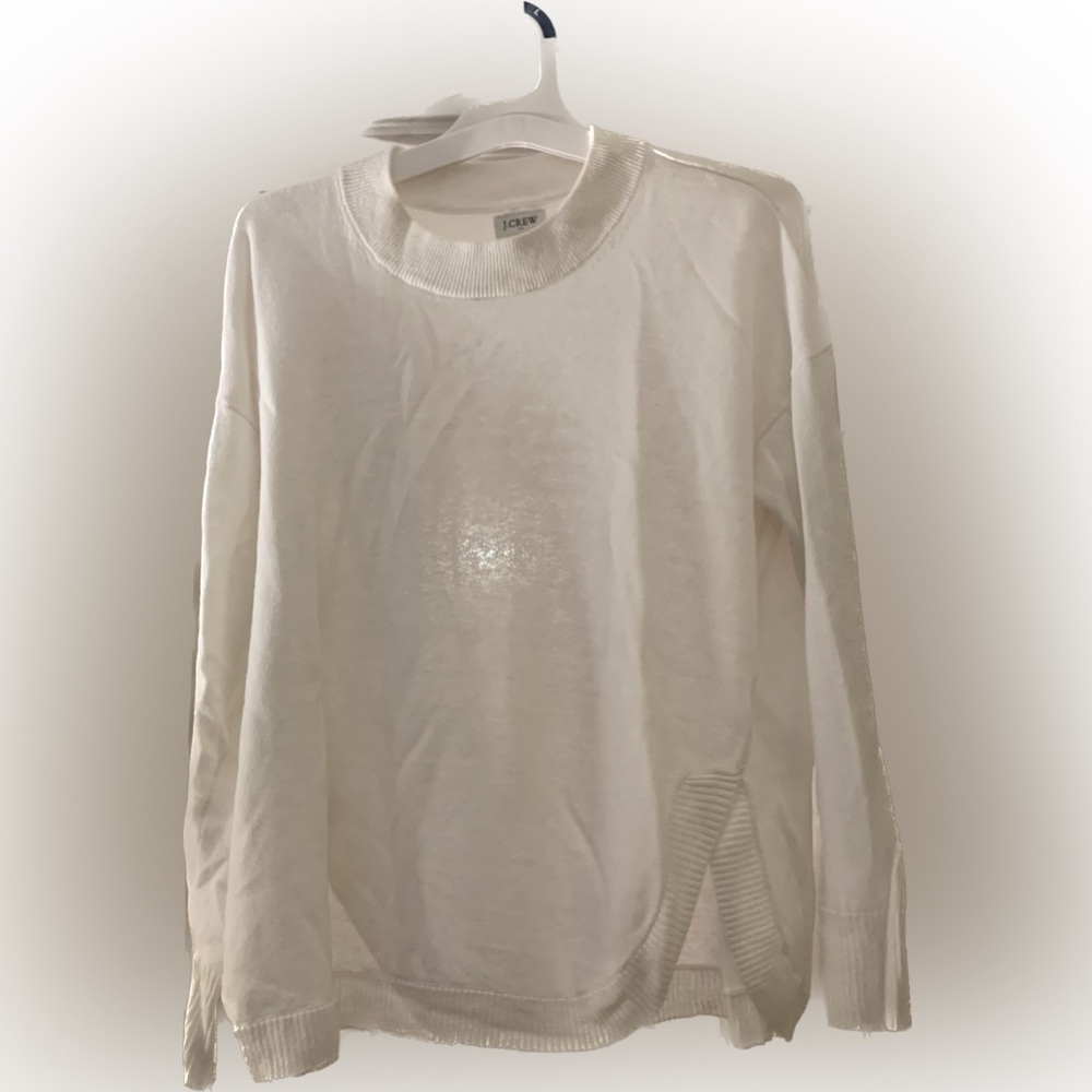 J. Crew Linen-blend Curved-hem Cream Sweater - Size XS - Picture 1 of 2